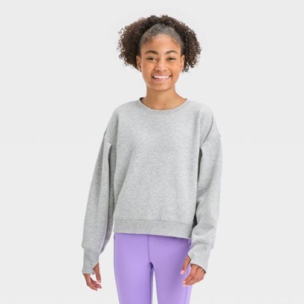 All In Motion Girls' Heathered Gray Fleece Pullover Sweatshirt